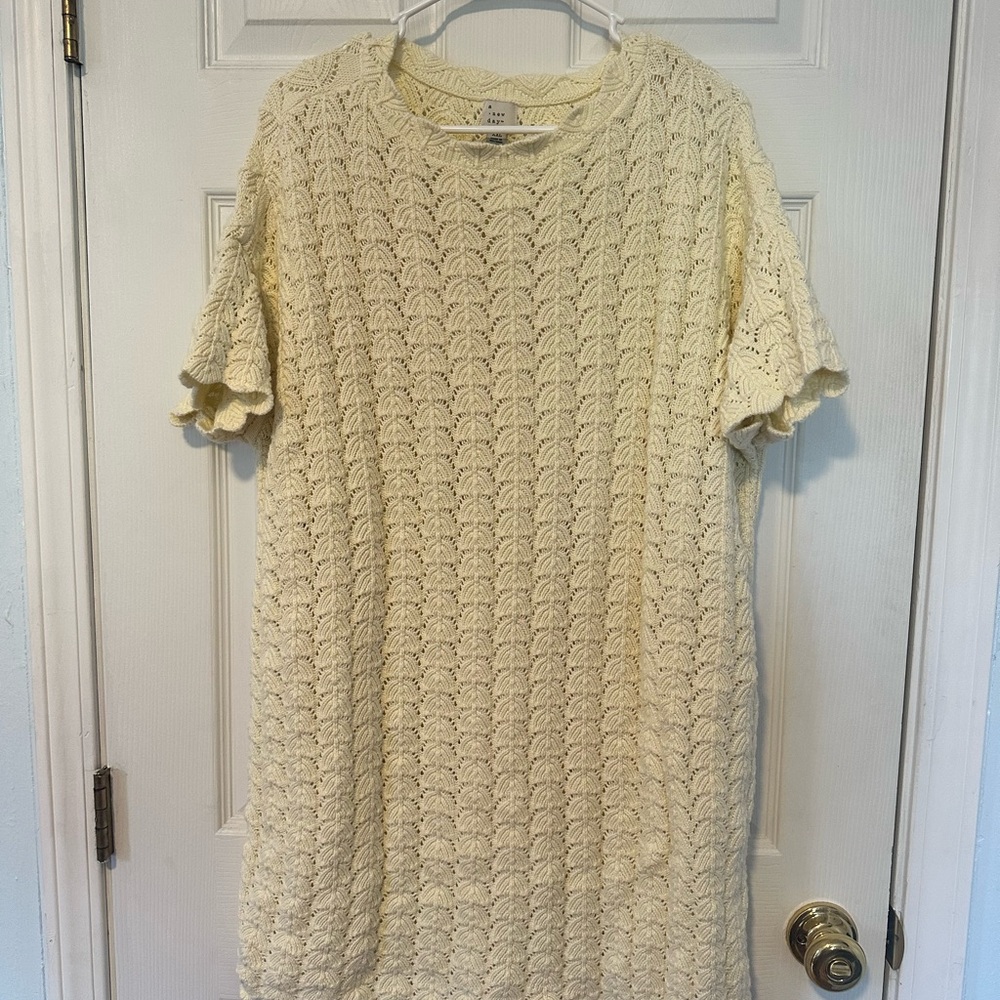 a new day Cream Openwork Knit Short-Sleeve Mini Dress